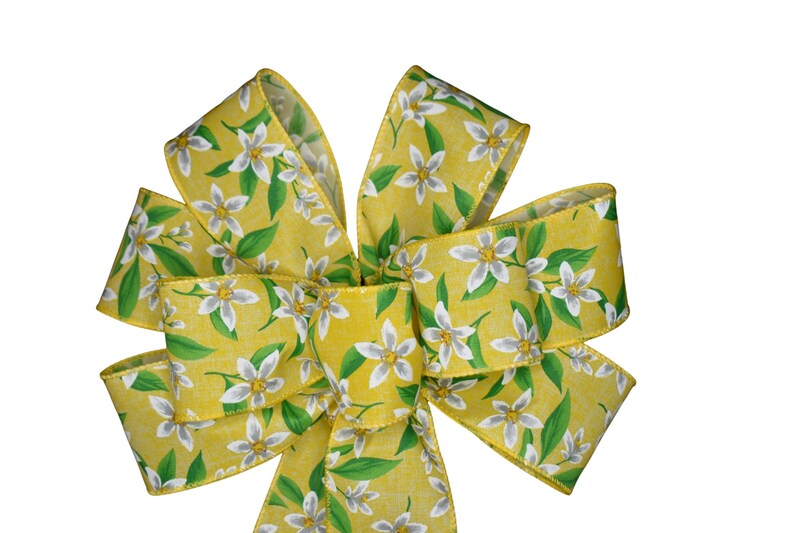 Summer Wired Wreath Bow - Lillith - White Flowers on Yellow